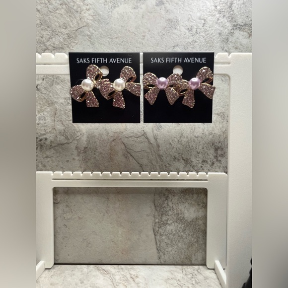 Saks Fifth Avenue Jewelry - Saks Fifth Avenue Pink and White Bow Earrings Push Backs Bundle of Two